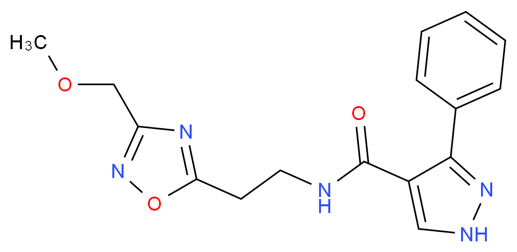 N-{2-[3-(methoxymethyl)-1,2,4-oxadiazol-5-yl]ethyl}-3-phenyl-1H-pyrazole-4-carboxamide_分子结构_CAS_)