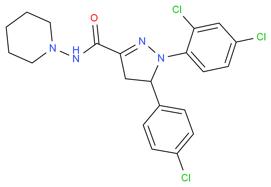 5-(4-chlorophenyl)-1-(2,4-dichlorophenyl)-N-(piperidin-1-yl)-4,5-dihydro-1H-pyrazole-3-carboxamide_分子结构_CAS_861151-12-4