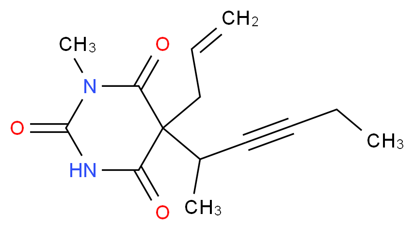 5-(hex-3-yn-2-yl)-1-methyl-5-(prop-2-en-1-yl)-1,3-diazinane-2,4,6-trione_分子结构_CAS_151-83-7