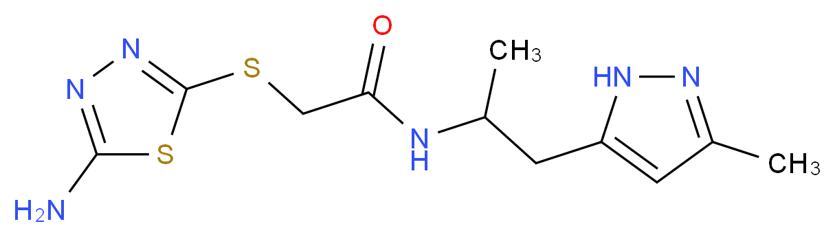 2-[(5-amino-1,3,4-thiadiazol-2-yl)thio]-N-[1-methyl-2-(3-methyl-1H-pyrazol-5-yl)ethyl]acetamide_分子结构_CAS_)