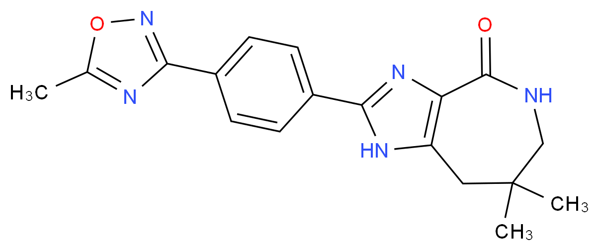 7,7-dimethyl-2-[4-(5-methyl-1,2,4-oxadiazol-3-yl)phenyl]-5,6,7,8-tetrahydroimidazo[4,5-c]azepin-4(1H)-one_分子结构_CAS_)