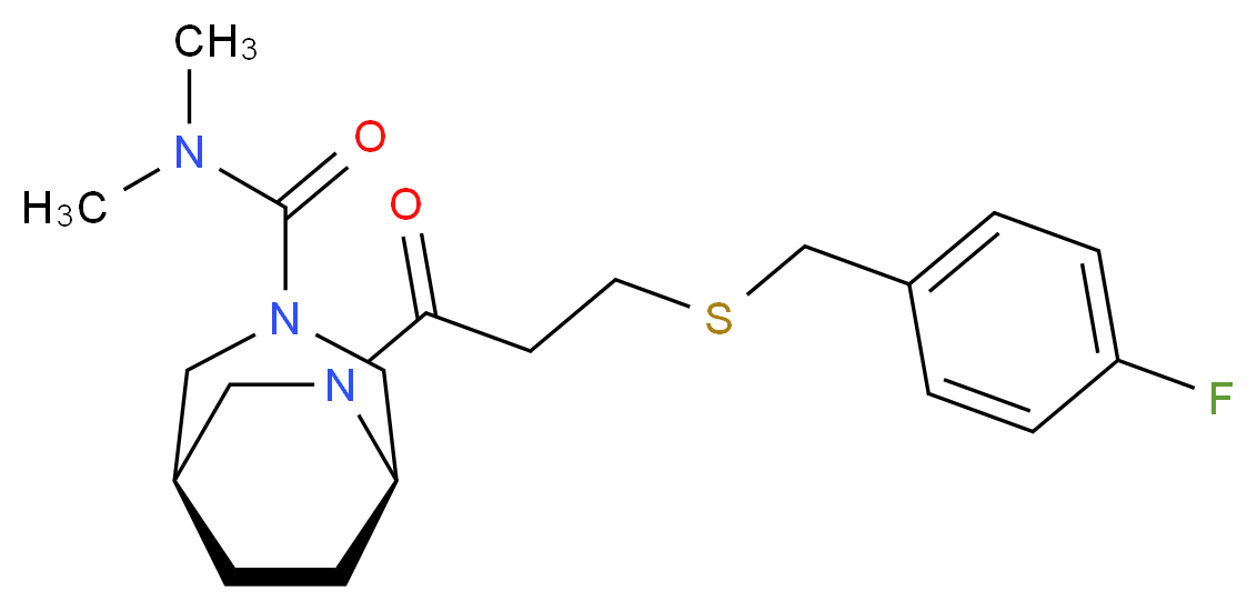 (1R*,5R*)-6-{3-[(4-fluorobenzyl)thio]propanoyl}-N,N-dimethyl-3,6-diazabicyclo[3.2.2]nonane-3-carboxamide_分子结构_CAS_)