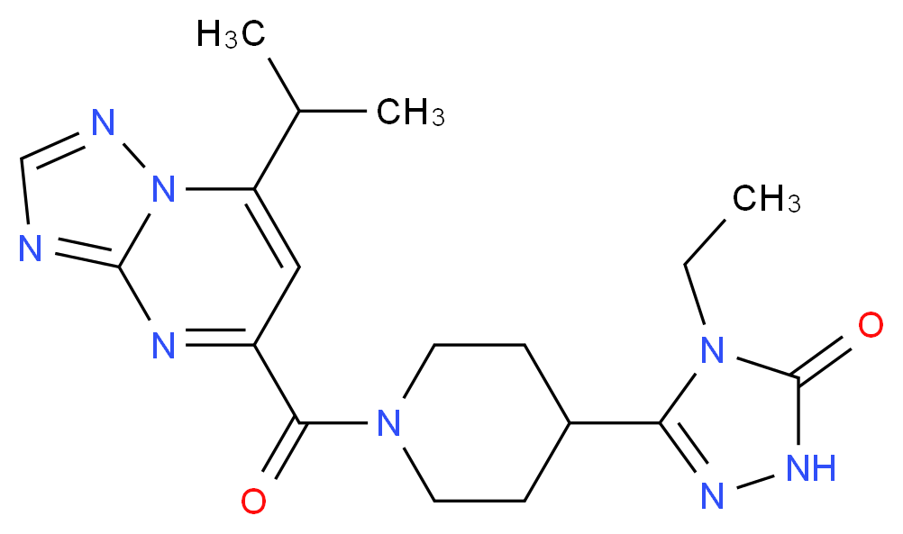 4-ethyl-5-{1-[(7-isopropyl[1,2,4]triazolo[1,5-a]pyrimidin-5-yl)carbonyl]piperidin-4-yl}-2,4-dihydro-3H-1,2,4-triazol-3-one_分子结构_CAS_)
