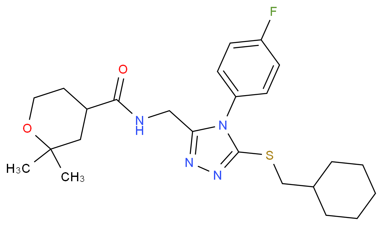 N-{[5-[(cyclohexylmethyl)thio]-4-(4-fluorophenyl)-4H-1,2,4-triazol-3-yl]methyl}-2,2-dimethyltetrahydro-2H-pyran-4-carboxamide_分子结构_CAS_)