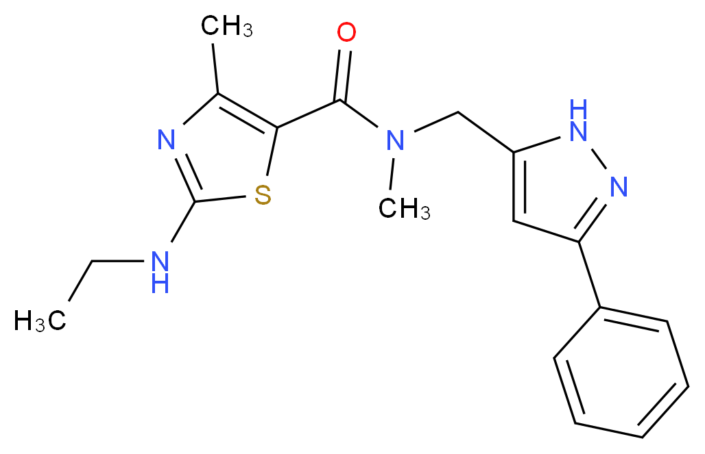 2-(ethylamino)-N,4-dimethyl-N-[(3-phenyl-1H-pyrazol-5-yl)methyl]-1,3-thiazole-5-carboxamide_分子结构_CAS_)