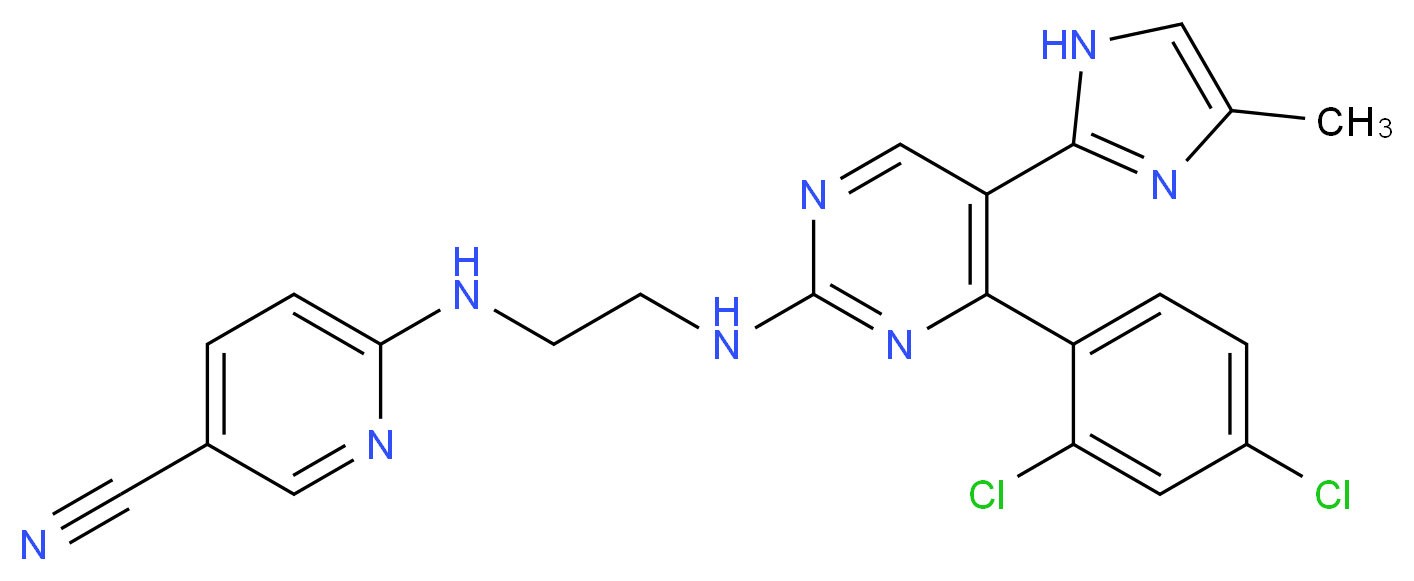 6-[(2-{[4-(2,4-dichlorophenyl)-5-(4-methyl-1H-imidazol-2-yl)pyrimidin-2-yl]amino}ethyl)amino]pyridine-3-carbonitrile_分子结构_CAS_252917-06-9