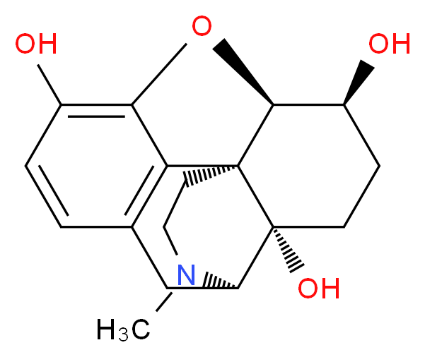 (1S,5R,13R,14S,17S)-4-methyl-12-oxa-4-azapentacyclo[9.6.1.0<sup>1</sup>,<sup>1</sup><sup>3</sup>.0<sup>5</sup>,<sup>1</sup><sup>7</sup>.0<sup>7</sup>,<sup>1</sup><sup>8</sup>]octadeca-7(18),8,10-triene-10,14,17-triol_分子结构_CAS_2183-56-4