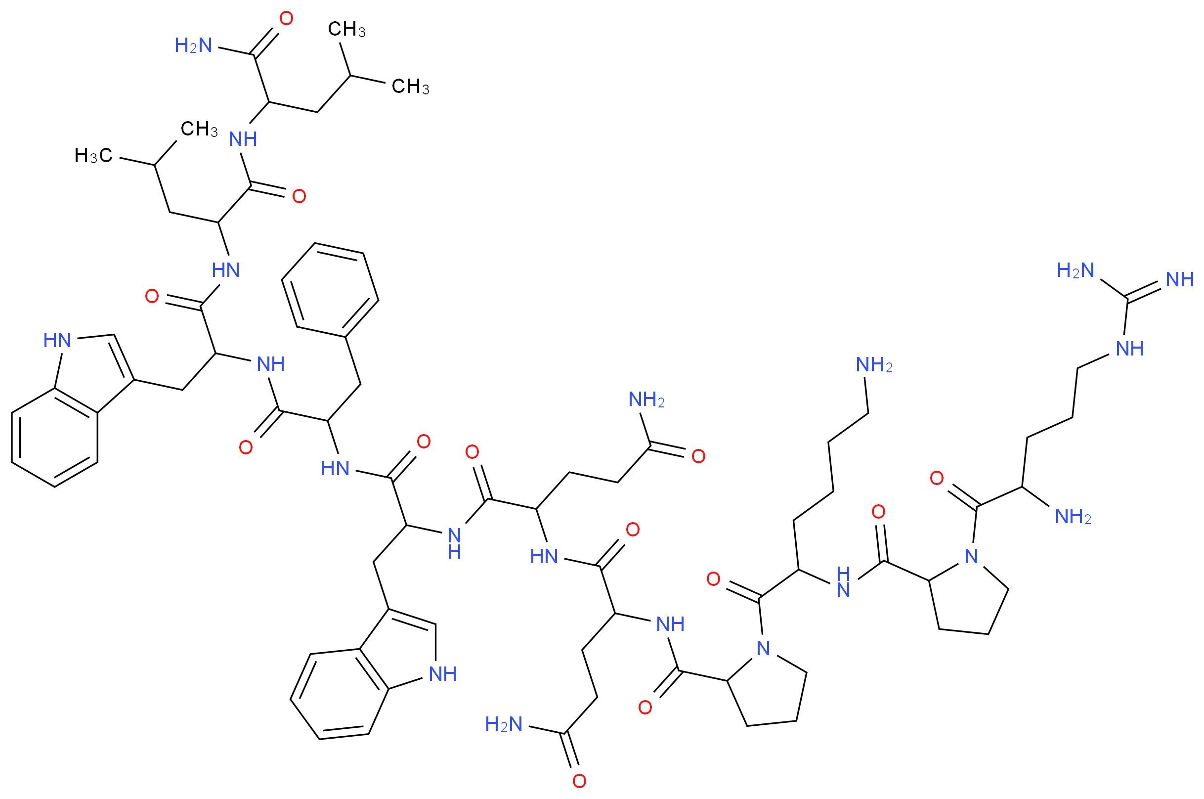 2-{[1-(6-amino-2-{[1-(2-amino-5-carbamimidamidopentanoyl)pyrrolidin-2-yl]formamido}hexanoyl)pyrrolidin-2-yl]formamido}-N-[3-carbamoyl-1-({1-[(1-{[1-({1-[(1-carbamoyl-3-methylbutyl)carbamoyl]-3-methylbutyl}carbamoyl)-2-(1H-indol-3-yl)ethyl]carbamoyl}-2-phenylethyl)carbamoyl]-2-(1H-indol-3-yl)ethyl}carbamoyl)propyl]pentanediamide_分子结构_CAS_91224-37-2