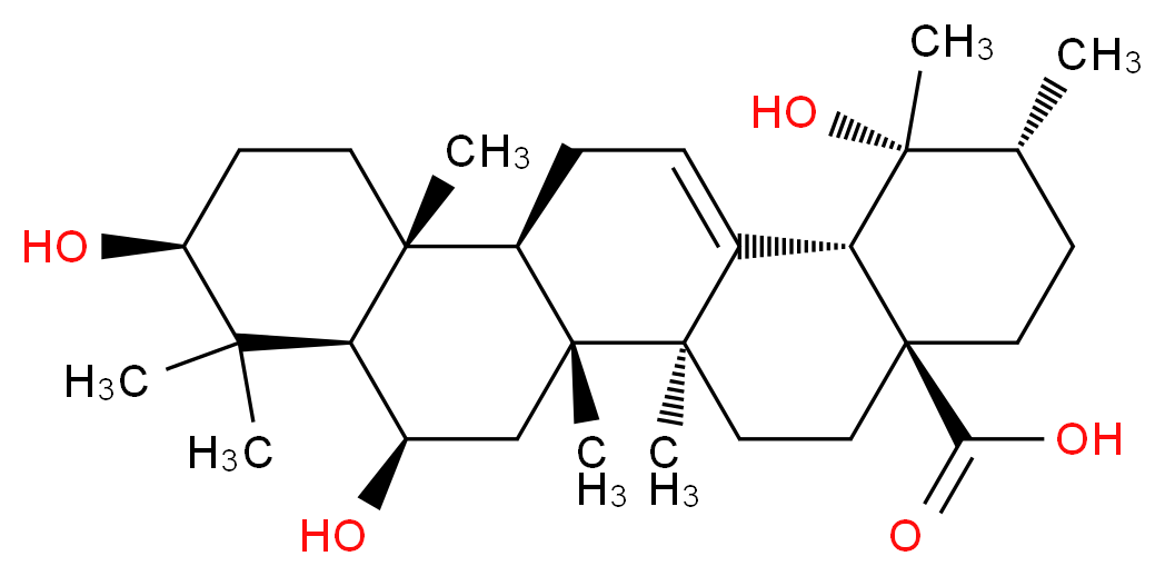 (1R,2R,4aS,6aS,6bR,8R,8aR,10S,12aR,12bR,14bS)-1,8,10-trihydroxy-1,2,6a,6b,9,9,12a-heptamethyl-1,2,3,4,4a,5,6,6a,6b,7,8,8a,9,10,11,12,12a,12b,13,14b-icosahydropicene-4a-carboxylic acid_分子结构_CAS_123135-05-7