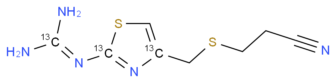 2-(4-{[(2-cyanoethyl)sulfanyl]methyl}(2,4-<sup>1</sup><sup>3</sup>C<sub>2</sub>)-1,3-thiazol-2-yl)(<sup>1</sup><sup>3</sup>C)guanidine_分子结构_CAS_1185040-73-6