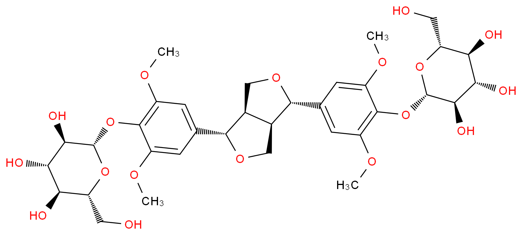(2S,3R,4S,5S,6R)-2-{4-[(1S,3aR,4S,6aR)-4-(3,5-dimethoxy-4-{[(2S,3R,4S,5S,6R)-3,4,5-trihydroxy-6-(hydroxymethyl)oxan-2-yl]oxy}phenyl)-hexahydrofuro[3,4-c]furan-1-yl]-2,6-dimethoxyphenoxy}-6-(hydroxymethyl)oxane-3,4,5-triol_分子结构_CAS_573-44-4