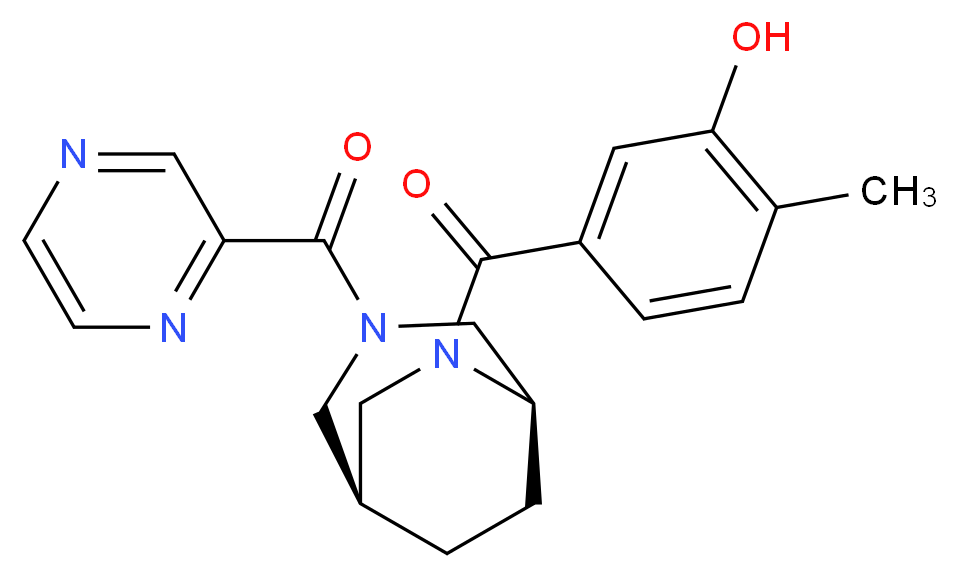 2-methyl-5-{[(1S*,5R*)-3-(2-pyrazinylcarbonyl)-3,6-diazabicyclo[3.2.2]non-6-yl]carbonyl}phenol_分子结构_CAS_)