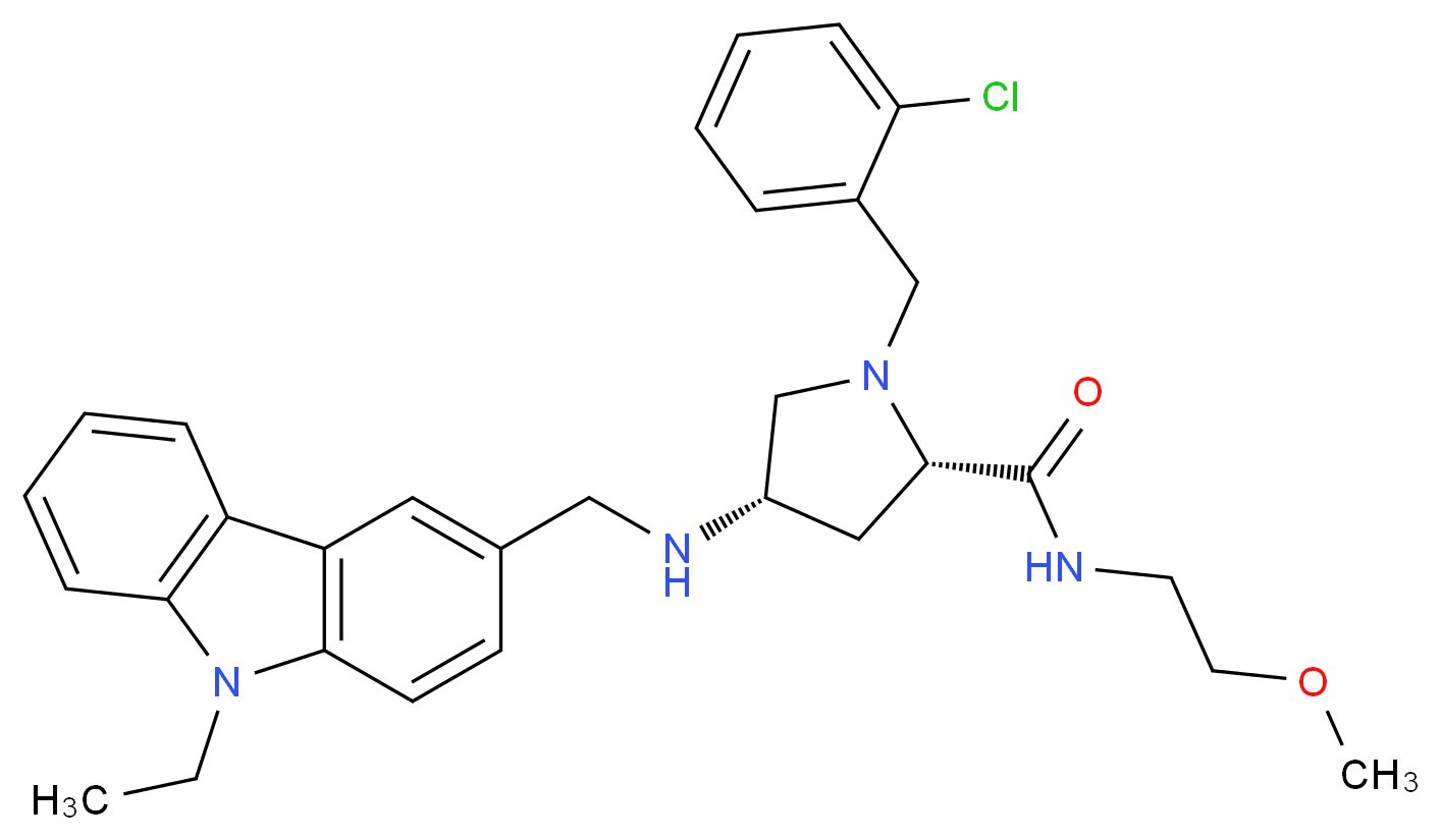 (4S)-1-(2-chlorobenzyl)-4-{[(9-ethyl-9H-carbazol-3-yl)methyl]amino}-N-(2-methoxyethyl)-L-prolinamide_分子结构_CAS_)