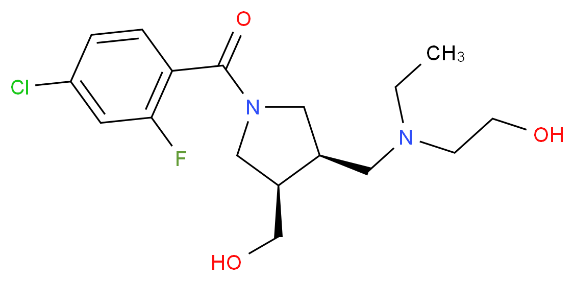 2-[{[(3R*,4R*)-1-(4-chloro-2-fluorobenzoyl)-4-(hydroxymethyl)pyrrolidin-3-yl]methyl}(ethyl)amino]ethanol_分子结构_CAS_)
