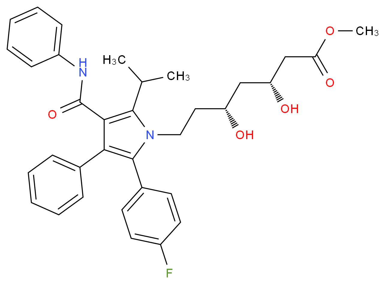 methyl (3R,5R)-7-[2-(4-fluorophenyl)-3-phenyl-4-(phenylcarbamoyl)-5-(propan-2-yl)-1H-pyrrol-1-yl]-3,5-dihydroxyheptanoate_分子结构_CAS_345891-62-5