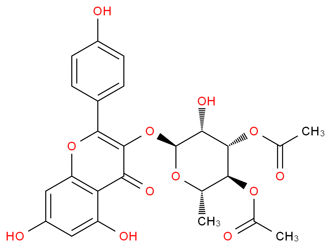 (2S,3S,4S,5R,6S)-4-(acetyloxy)-6-{[5,7-dihydroxy-2-(4-hydroxyphenyl)-4-oxo-4H-chromen-3-yl]oxy}-5-hydroxy-2-methyloxan-3-yl acetate_分子结构_CAS_77307-50-7