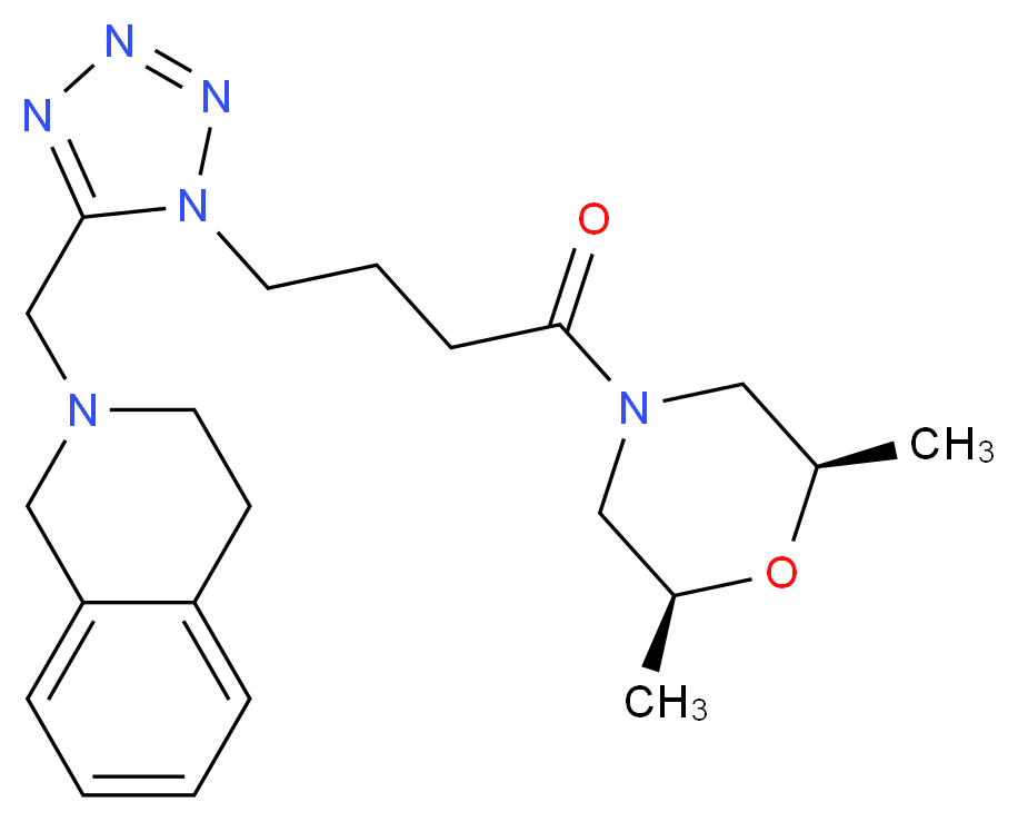 2-[(1-{4-[(2R*,6S*)-2,6-dimethyl-4-morpholinyl]-4-oxobutyl}-1H-tetrazol-5-yl)methyl]-1,2,3,4-tetrahydroisoquinoline_分子结构_CAS_)