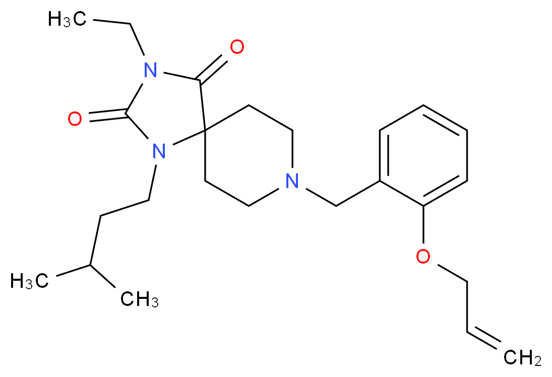 8-[2-(allyloxy)benzyl]-3-ethyl-1-(3-methylbutyl)-1,3,8-triazaspiro[4.5]decane-2,4-dione_分子结构_CAS_)