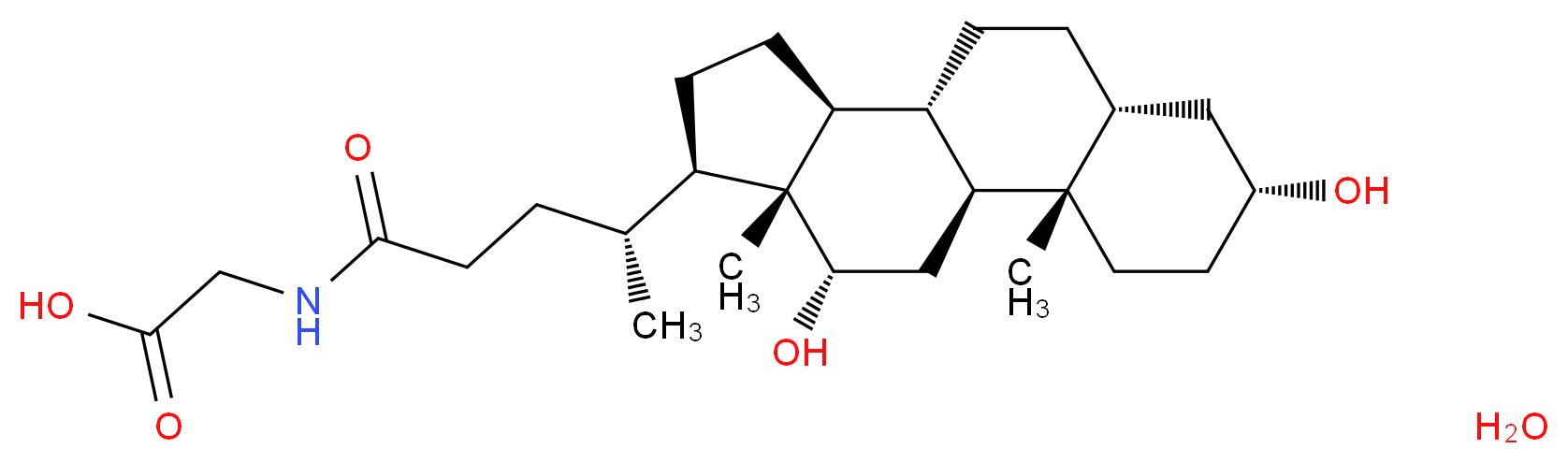 2-[(4R)-4-[(1S,2S,5R,7R,10R,11S,14R,15R,16S)-5,16-dihydroxy-2,15-dimethyltetracyclo[8.7.0.0<sup>2</sup>,<sup>7</sup>.0<sup>1</sup><sup>1</sup>,<sup>1</sup><sup>5</sup>]heptadecan-14-yl]pentanamido]acetic acid hydrate_分子结构_CAS_360-65-6