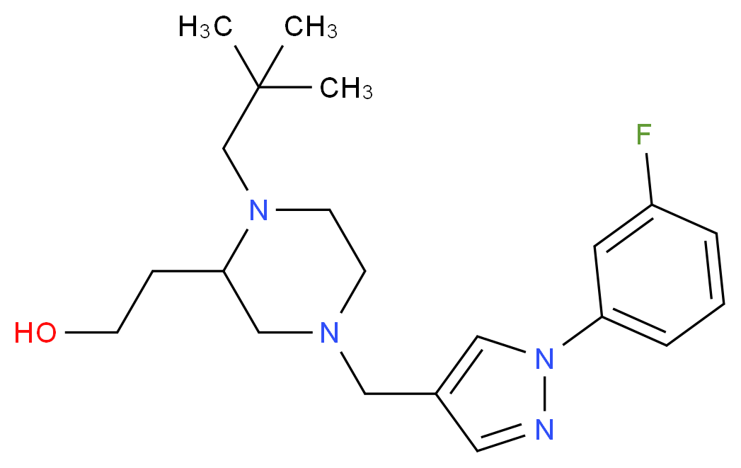 2-(1-(2,2-dimethylpropyl)-4-{[1-(3-fluorophenyl)-1H-pyrazol-4-yl]methyl}-2-piperazinyl)ethanol_分子结构_CAS_)
