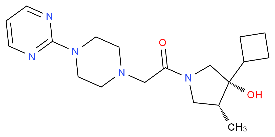 (3R*,4R*)-3-cyclobutyl-4-methyl-1-{[4-(2-pyrimidinyl)-1-piperazinyl]acetyl}-3-pyrrolidinol_分子结构_CAS_)