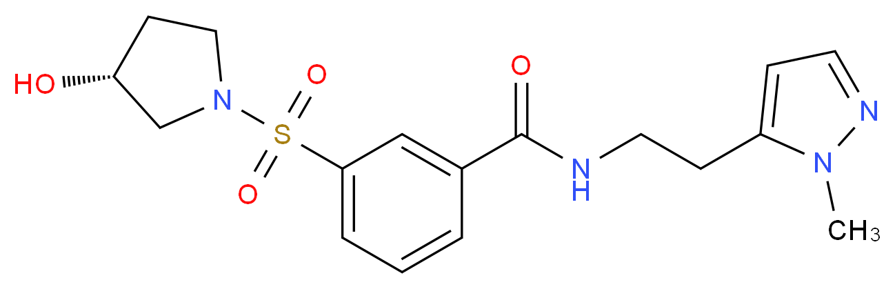 3-{[(3R)-3-hydroxypyrrolidin-1-yl]sulfonyl}-N-[2-(1-methyl-1H-pyrazol-5-yl)ethyl]benzamide_分子结构_CAS_)