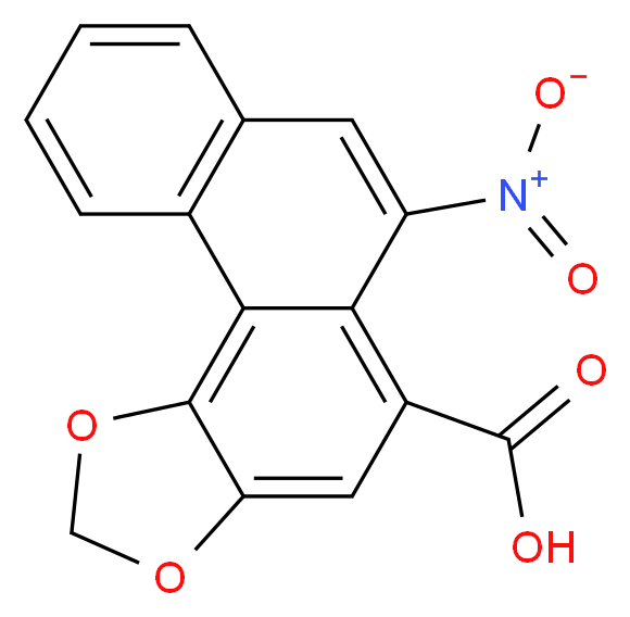 9-nitro-14,16-dioxatetracyclo[8.7.0.0<sup>2</sup>,<sup>7</sup>.0<sup>1</sup><sup>3</sup>,<sup>1</sup><sup>7</sup>]heptadeca-1(17),2,4,6,8,10,12-heptaene-11-carboxylic acid_分子结构_CAS_475-80-9