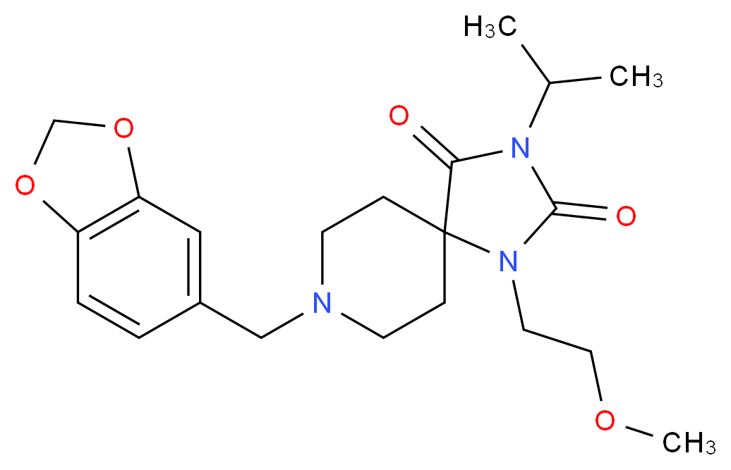 8-(1,3-benzodioxol-5-ylmethyl)-3-isopropyl-1-(2-methoxyethyl)-1,3,8-triazaspiro[4.5]decane-2,4-dione_分子结构_CAS_)