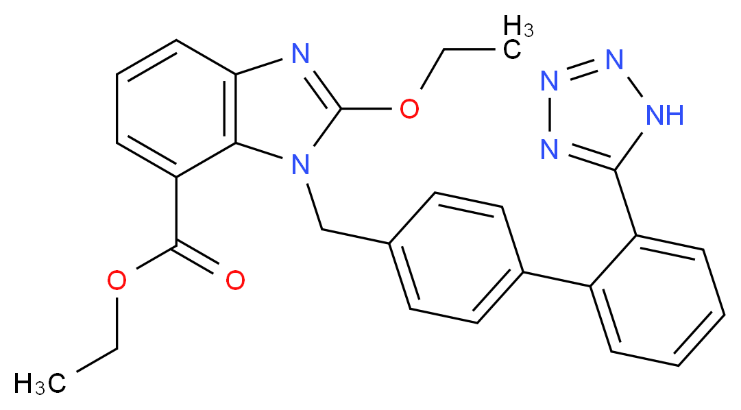 ethyl 2-ethoxy-1-({4-[2-(1H-1,2,3,4-tetrazol-5-yl)phenyl]phenyl}methyl)-1H-1,3-benzodiazole-7-carboxylate_分子结构_CAS_139481-58-6