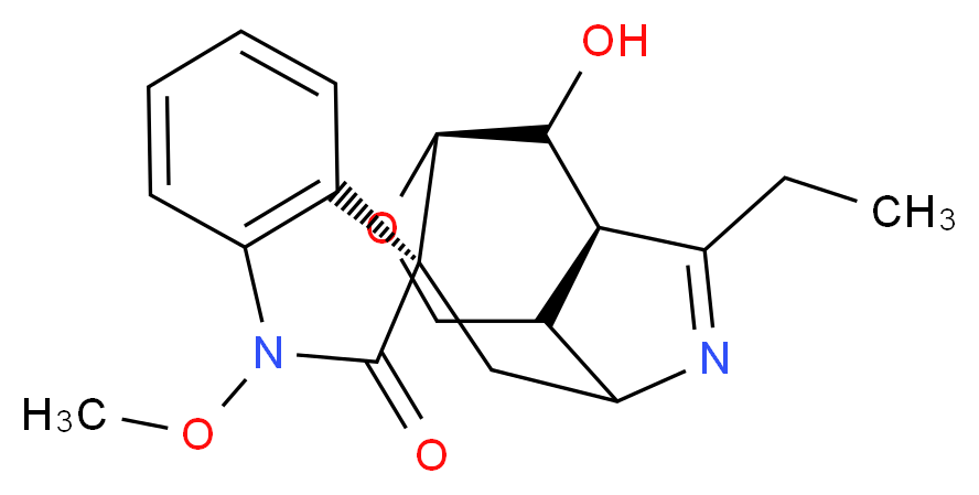 (1'R,3S,7'R)-6'-ethyl-11'-hydroxy-1-methoxy-1,2-dihydro-10'-oxa-5'-azaspiro[indole-3,2'-tricyclo[5.3.1.0<sup>4</sup>,<sup>8</sup>]undecan]-5'-en-2-one_分子结构_CAS_114027-39-3