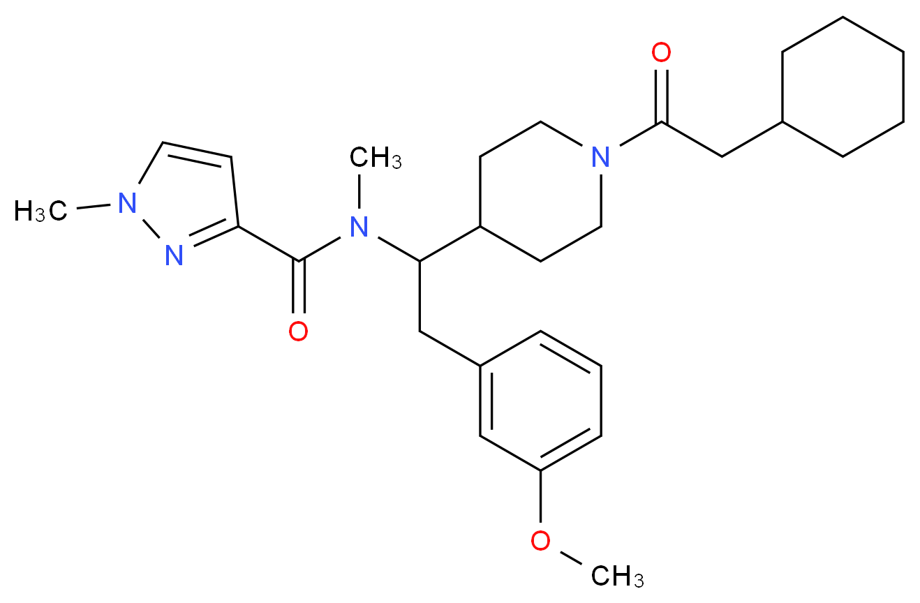 N-[1-[1-(cyclohexylacetyl)-4-piperidinyl]-2-(3-methoxyphenyl)ethyl]-N,1-dimethyl-1H-pyrazole-3-carboxamide_分子结构_CAS_)