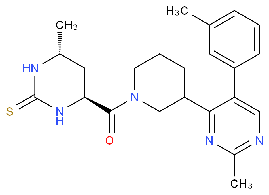 (4R*,6S*)-4-methyl-6-({3-[2-methyl-5-(3-methylphenyl)-4-pyrimidinyl]-1-piperidinyl}carbonyl)tetrahydro-2(1H)-pyrimidinethione_分子结构_CAS_)