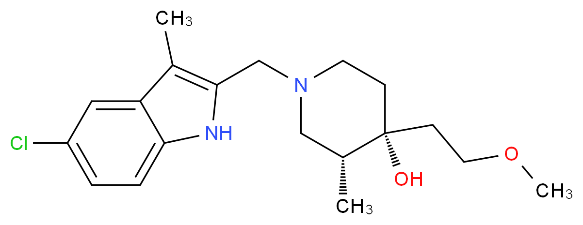 (3R*,4R*)-1-[(5-chloro-3-methyl-1H-indol-2-yl)methyl]-4-(2-methoxyethyl)-3-methylpiperidin-4-ol_分子结构_CAS_)