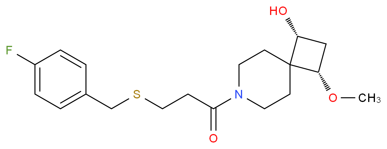 (1R*,3S*)-7-{3-[(4-fluorobenzyl)thio]propanoyl}-3-methoxy-7-azaspiro[3.5]nonan-1-ol_分子结构_CAS_)