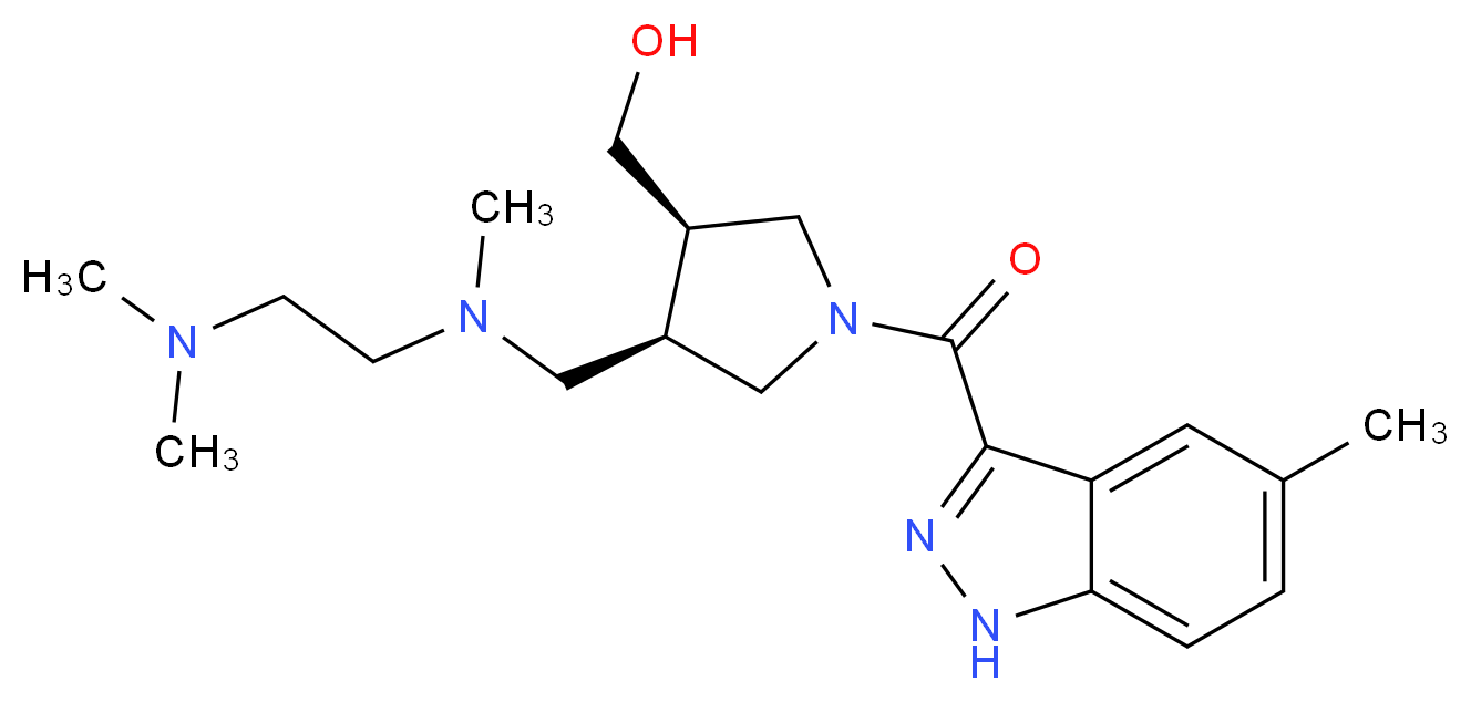 {(3R*,4R*)-4-{[[2-(dimethylamino)ethyl](methyl)amino]methyl}-1-[(5-methyl-1H-indazol-3-yl)carbonyl]pyrrolidin-3-yl}methanol_分子结构_CAS_)