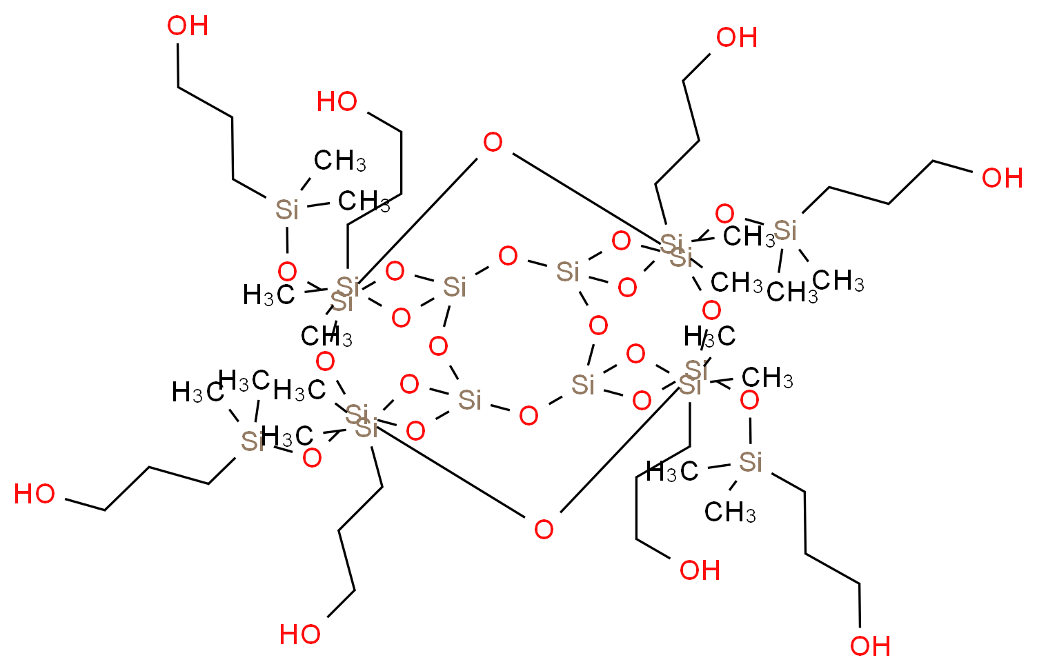 3-({[heptakis({[(3-hydroxypropyl)dimethylsilyl]oxy})pentacyclo[9.5.1.1<sup>3</sup>,<sup>9</sup>.1<sup>5</sup>,<sup>1</sup><sup>5</sup>.1<sup>7</sup>,<sup>1</sup><sup>3</sup>]octasiloxan-1-yl]oxy}dimethylsilyl)propan-1-ol_分子结构_CAS_288290-32-4