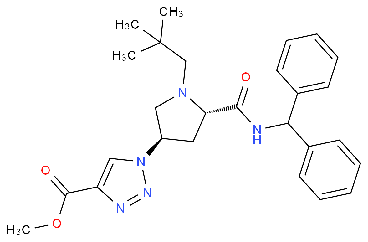 methyl 1-((3R,5S)-1-(2,2-dimethylpropyl)-5-{[(diphenylmethyl)amino]carbonyl}-3-pyrrolidinyl)-1H-1,2,3-triazole-4-carboxylate_分子结构_CAS_)