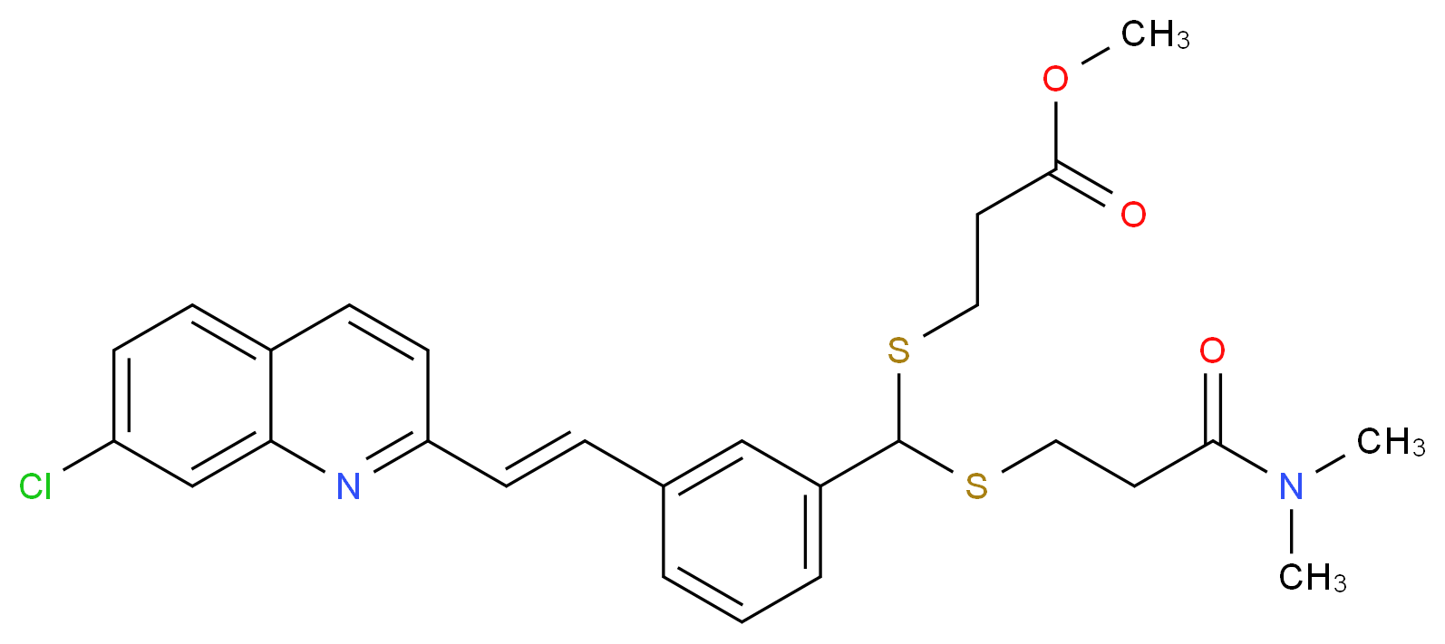 methyl 3-[({3-[(E)-2-(7-chloroquinolin-2-yl)ethenyl]phenyl}({[2-(dimethylcarbamoyl)ethyl]sulfanyl})methyl)sulfanyl]propanoate_分子结构_CAS_120443-15-4