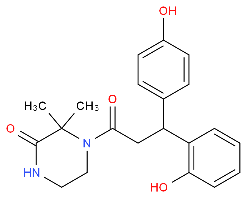4-[3-(2-hydroxyphenyl)-3-(4-hydroxyphenyl)propanoyl]-3,3-dimethyl-2-piperazinone_分子结构_CAS_)