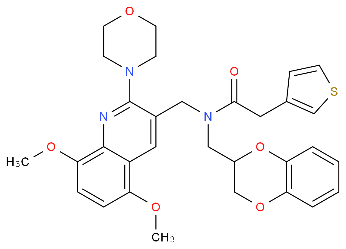 N-(2,3-dihydro-1,4-benzodioxin-2-ylmethyl)-N-{[5,8-dimethoxy-2-(4-morpholinyl)-3-quinolinyl]methyl}-2-(3-thienyl)acetamide_分子结构_CAS_)