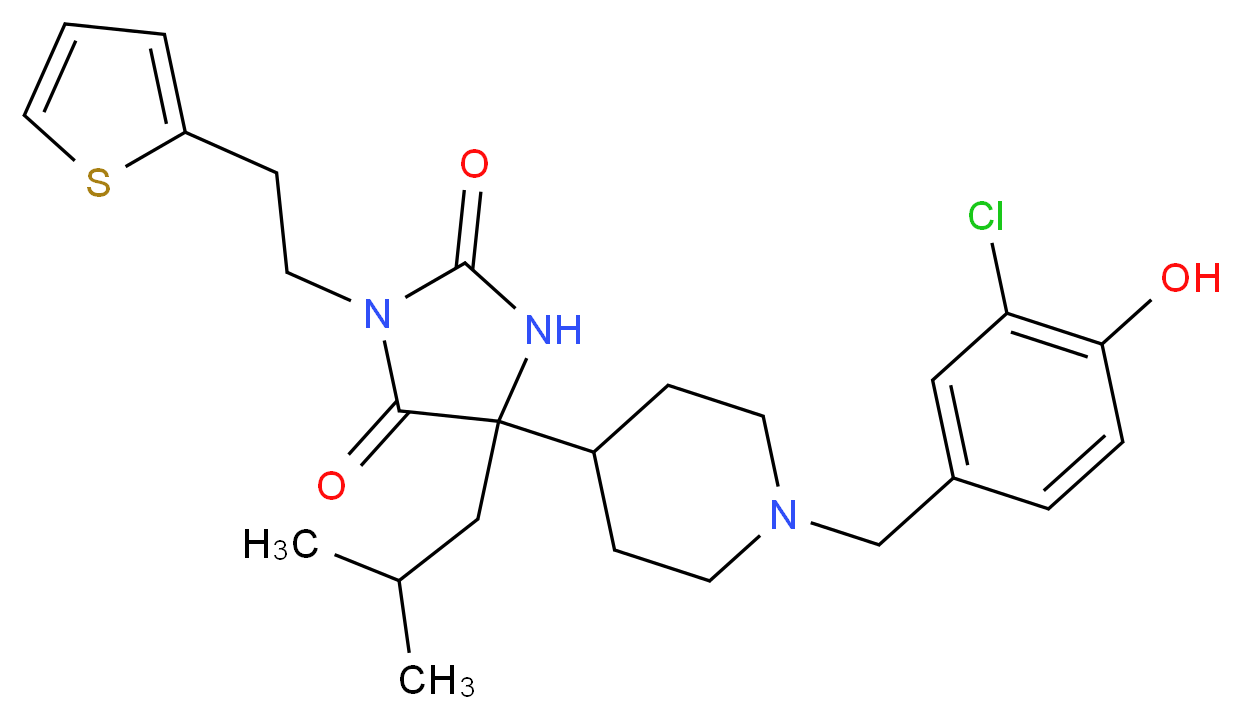 5-[1-(3-chloro-4-hydroxybenzyl)-4-piperidinyl]-5-isobutyl-3-[2-(2-thienyl)ethyl]-2,4-imidazolidinedione_分子结构_CAS_)