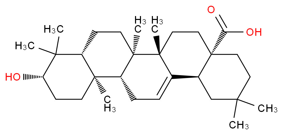 (4aS,6aS,6bR,8aR,10S,12aR,12bR,14bS)-10-hydroxy-2,2,6a,6b,9,9,12a-heptamethyl-1,2,3,4,4a,5,6,6a,6b,7,8,8a,9,10,11,12,12a,12b,13,14b-icosahydropicene-4a-carboxylic acid_分子结构_CAS_508-02-1