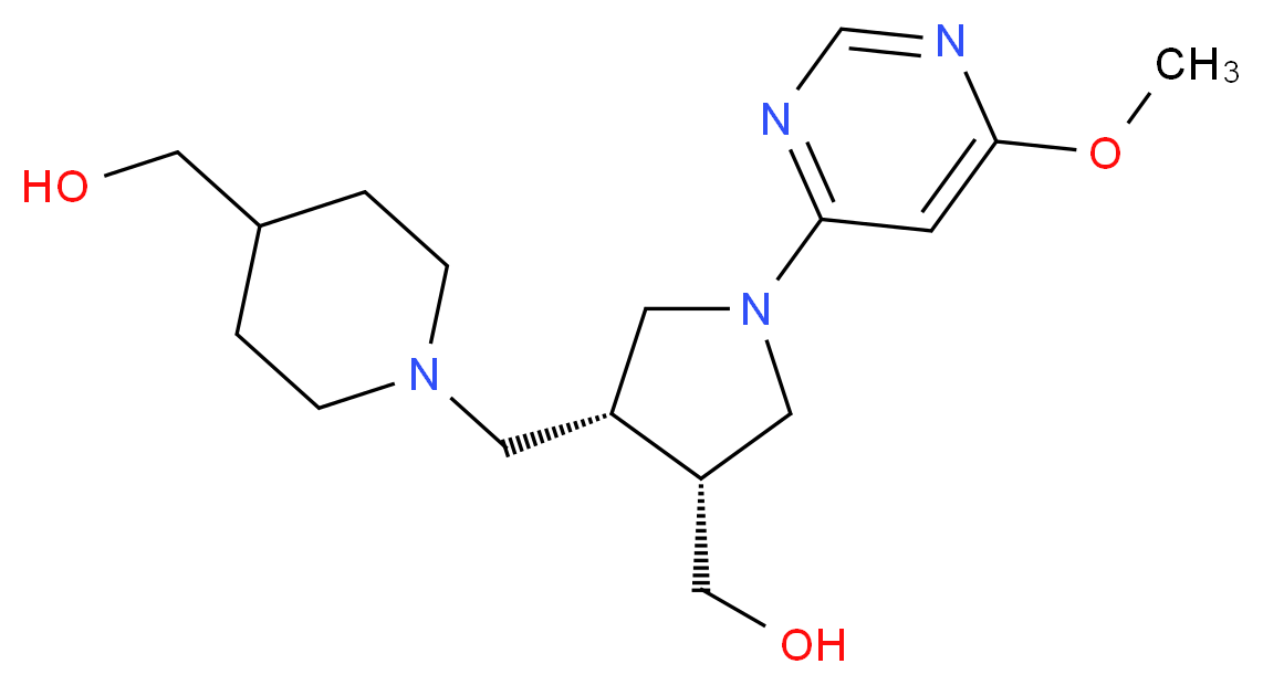 (1-{[(3R*,4R*)-4-(hydroxymethyl)-1-(6-methoxypyrimidin-4-yl)pyrrolidin-3-yl]methyl}piperidin-4-yl)methanol_分子结构_CAS_)