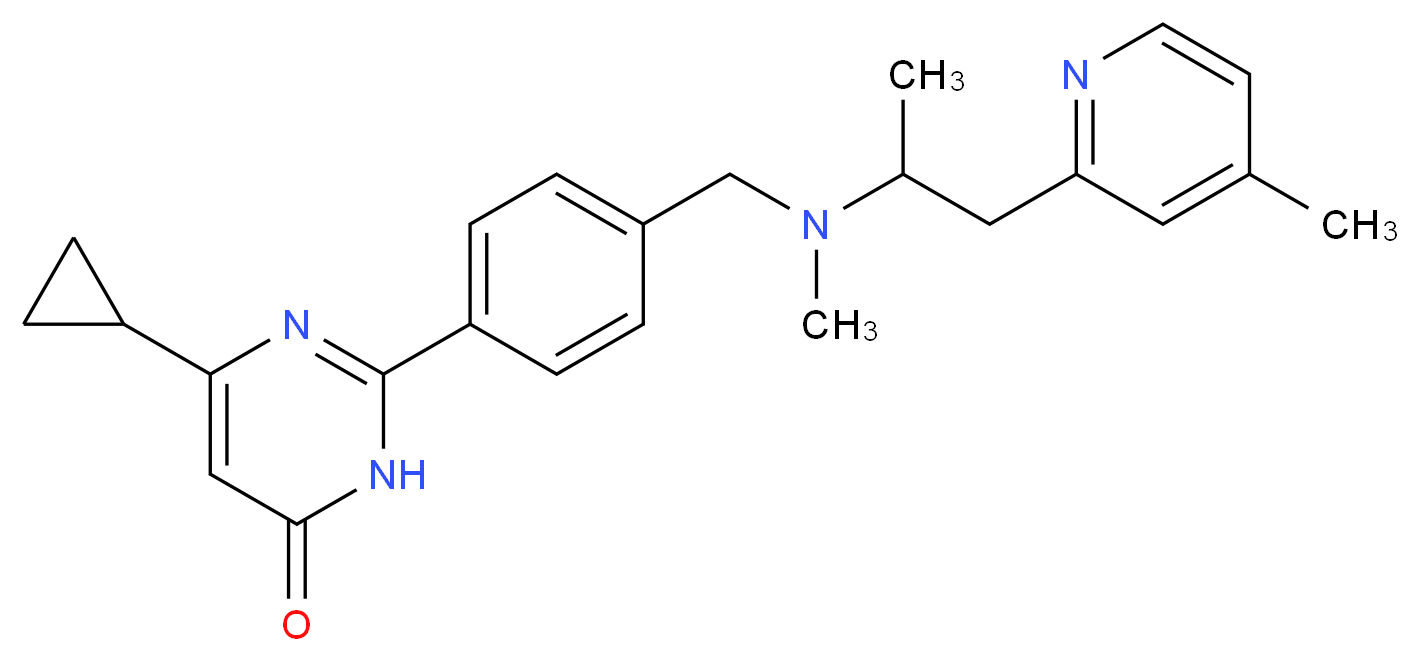 6-cyclopropyl-2-[4-({methyl[1-methyl-2-(4-methylpyridin-2-yl)ethyl]amino}methyl)phenyl]pyrimidin-4(3H)-one_分子结构_CAS_)