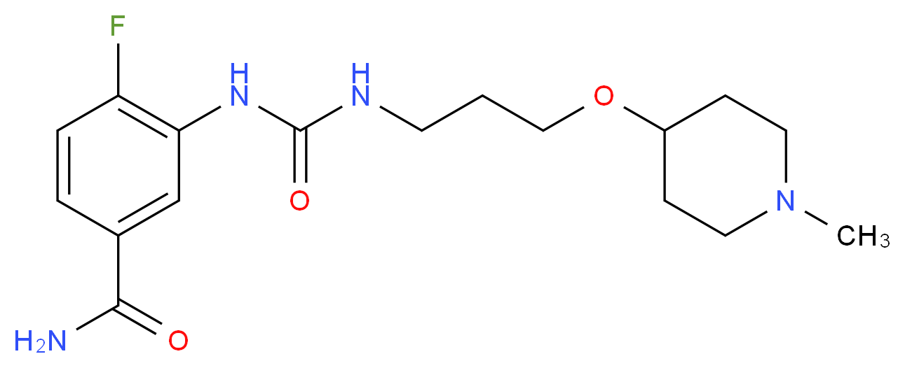4-fluoro-3-{[({3-[(1-methylpiperidin-4-yl)oxy]propyl}amino)carbonyl]amino}benzamide_分子结构_CAS_)