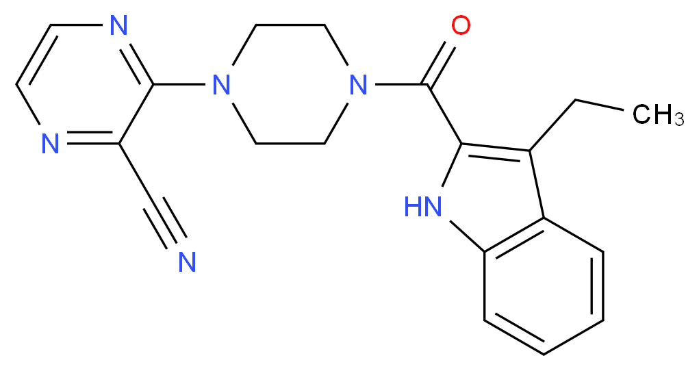 3-{4-[(3-ethyl-1H-indol-2-yl)carbonyl]piperazin-1-yl}pyrazine-2-carbonitrile_分子结构_CAS_)