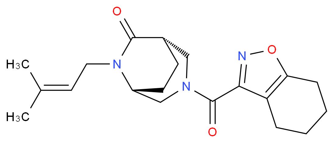 (1S*,5R*)-6-(3-methyl-2-buten-1-yl)-3-(4,5,6,7-tetrahydro-1,2-benzisoxazol-3-ylcarbonyl)-3,6-diazabicyclo[3.2.2]nonan-7-one_分子结构_CAS_)