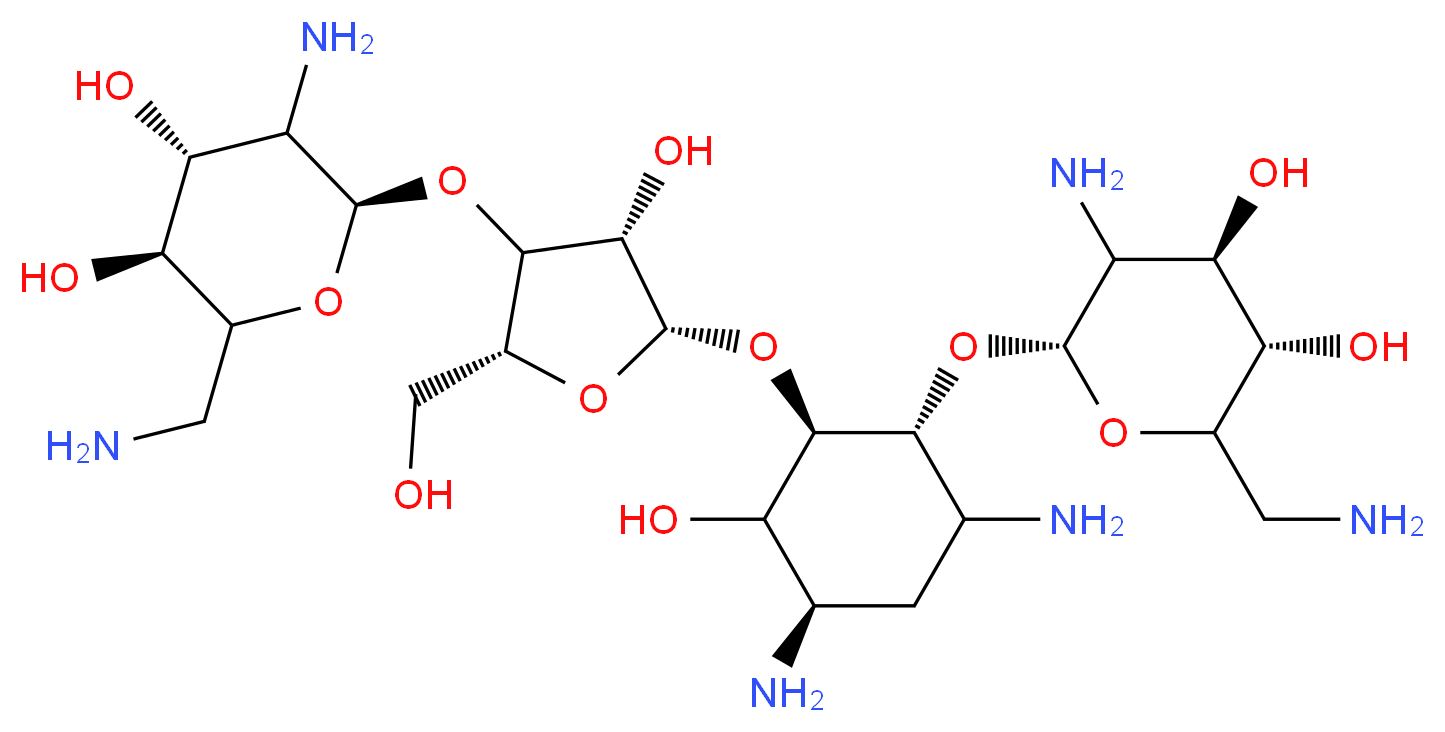 (3S,4R,6R)-5-amino-2-(aminomethyl)-6-{[(2R,4S,5S)-5-{[(1R,2R,5R)-3,5-diamino-2-{[(2R,4R,5S)-3-amino-6-(aminomethyl)-4,5-dihydroxyoxan-2-yl]oxy}-6-hydroxycyclohexyl]oxy}-4-hydroxy-2-(hydroxymethyl)oxolan-3-yl]oxy}oxane-3,4-diol_分子结构_CAS_1405-10-3