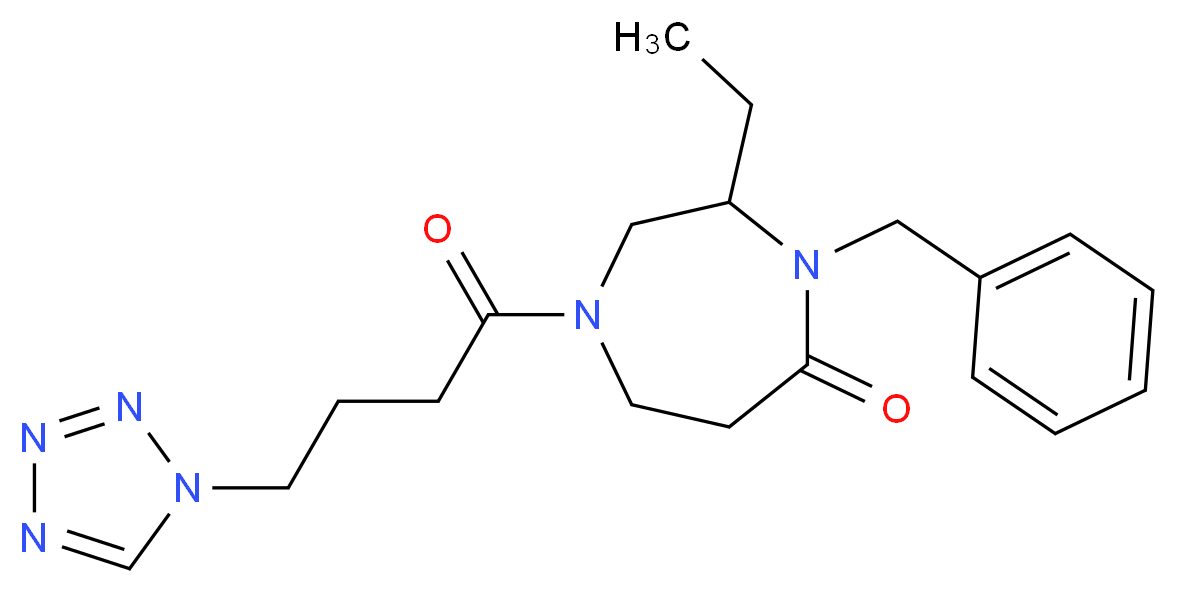 4-benzyl-3-ethyl-1-[4-(1H-tetrazol-1-yl)butanoyl]-1,4-diazepan-5-one_分子结构_CAS_)