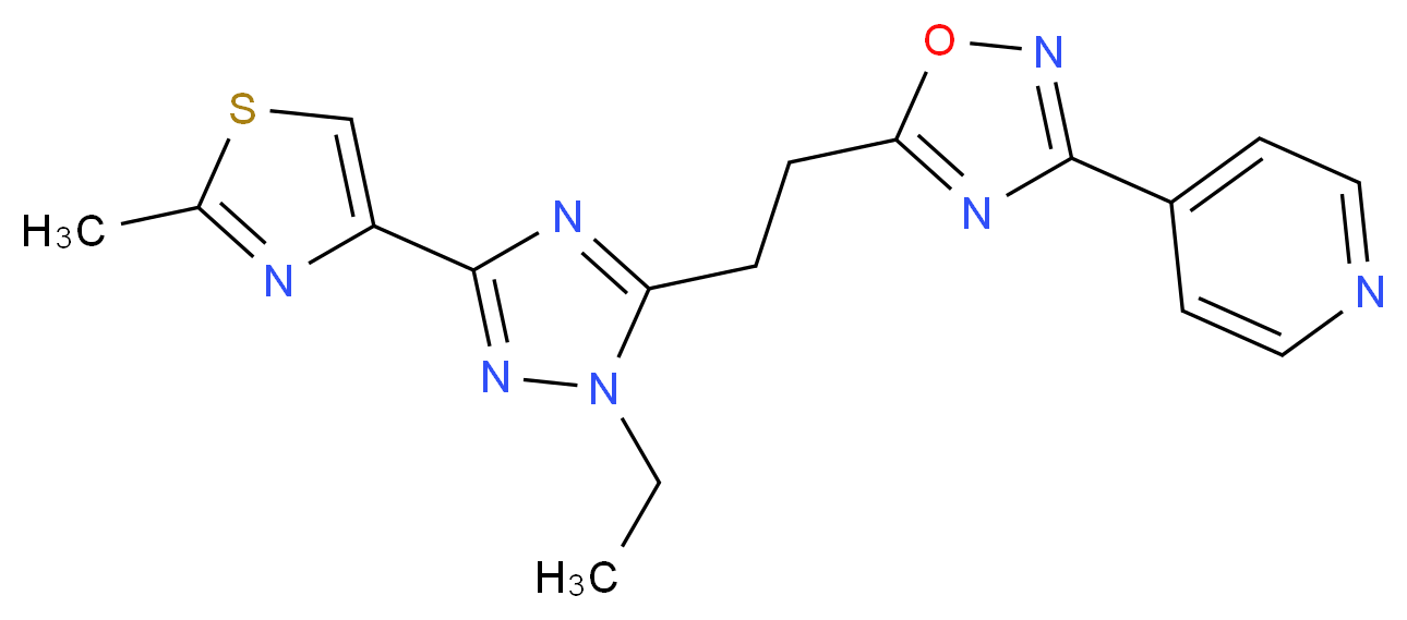 4-(5-{2-[1-ethyl-3-(2-methyl-1,3-thiazol-4-yl)-1H-1,2,4-triazol-5-yl]ethyl}-1,2,4-oxadiazol-3-yl)pyridine_分子结构_CAS_)